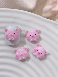 10 piezas Adornos de uñas lindos de cerdito, adorno de cerdo plano y de dibujos animados para uñas, accesorio DIY - Multicolor - Ver 17
