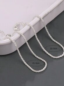 2pcs/Set Double Layer Simple Silver Bling Bling Chain Anklet Accessories For Women - Silver - View 5