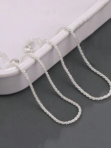 2pcs/Set Double Layer Simple Silver Bling Bling Chain Anklet Accessories For Women - Silver - View 3