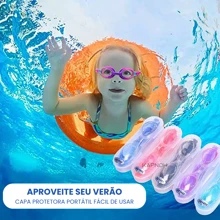 Kit Natação Touca Óculos Estojo Protetor de Ouvidos Criança - Rosa Bebê - Visão 2