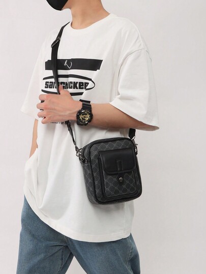 حقيبة كتف رجالية صغيرة غير رسمية ذات غطاء، حقيبة ر...