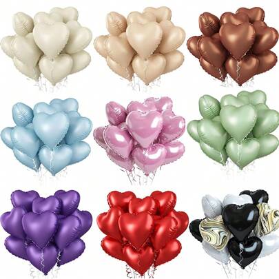 10pcs Heart-Shaped Balloons, Available In 20+ Colors, Birthday Party Decoration Balloons, 18-Inch Foil Balloons Suitable For Helium, Decoration For Men, Valentine's Day, Wedding, Anniversary Celebration