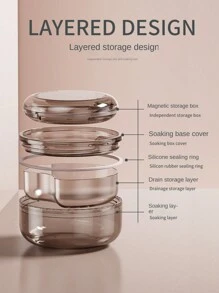 假牙杯，牙套盒，可愛夜間牙套盒保持器，附帶過濾網籃的旅行清潔收納盒。（1個裝，黑色藍色杏色紫色） - 彩色 - 查看 2