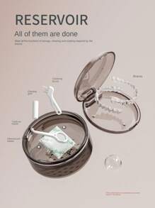 假牙杯，牙套盒，可愛夜間牙套盒保持器，附帶過濾網籃的旅行清潔收納盒。（1個裝，黑色藍色杏色紫色） - 彩色 - 查看 6