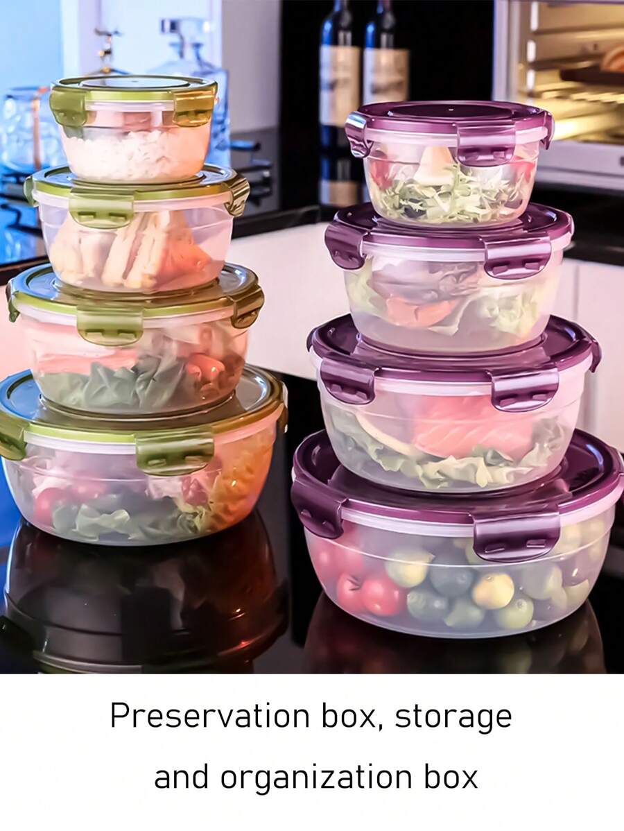 1/4 Pieces Microwaveable Fresh-Keeping Box Plastic Round Fresh-Keeping Box Lunch Box Refrigerator Freezer Storage BoxChristmas Gift