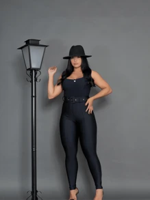 Women's Thick Skinny Pants With Belt High Waist Winter 2024 - 黑色 - 查看 4