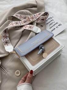 [Large Size: 8.7 Inches * 5.9 Inches * 3.14 Inches] Fashion Women's Handbag, Versatile New Crossbody Bag, Casual Color Block Design, Small Square Bag, Wide Strap, Suitable For Party, Date, School, Outdoor Activities, Also Can Be Used As A Gift. - Blue and White - View 6
