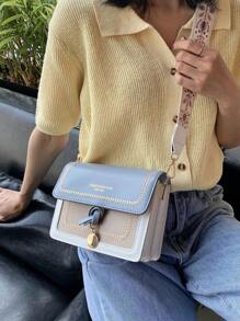 [Large Size: 8.7 Inches * 5.9 Inches * 3.14 Inches] Fashion Women's Handbag, Versatile New Crossbody Bag, Casual Color Block Design, Small Square Bag, Wide Strap, Suitable For Party, Date, School, Outdoor Activities, Also Can Be Used As A Gift. - Blue and White - View 3