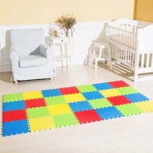 1/10 piezas, 30cm * 30cm Esteras de piso entrelazadas de EVA con franja de borde para sala de estar y dormitorio, tapete antideslizante para gatear, decoración del piso del hogar, a prueba de caídas / a prueba de humedad / a prueba de agua / a prueba de suciedad. Cada estera viene con una pieza de franja de borde. - Multicolor - Ver 8