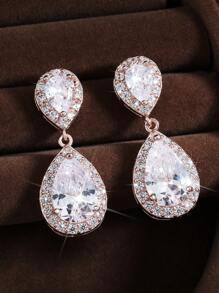 2件套奢华立方氧化锆新娘伴娘耳环项链套装，婚礼首饰。情人节配饰 - 銀色 - 查看 7