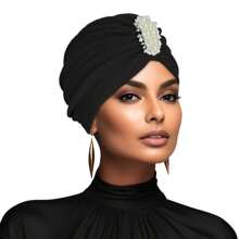 Mode Elegante Faux Parel Decor Tulband Cap Geëmbosseerde Elastische Hoofdband Voor Vrouwen Meisjes Bonnet Haar Bonnet Tulband Kerstmis