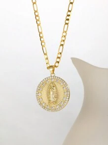 1 chiếc mặt dây chuyền hình Đức Mẹ Đồng Trinh tròn, kiểu dáng cổ điển, đính đá Cubic Zirconia, thích hợp cho trẻ em, gia đình, bạn bè đeo trong các bữa tiệc, tiệc chiêu đãi, hẹn hò, du lịch, nghỉ mát. Cũng có thể dùng làm phụ kiện cầu nguyện cá nhân hoặc quà sinh nhật cho trẻ em. - Vàng - Xem 1