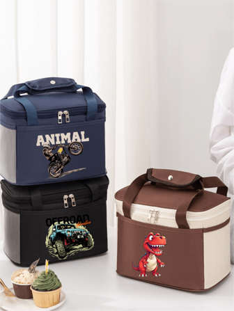 1 pieza Bolsa de almuerzo aislada con patrón de coche de dibujos animados, bolsa de almuerzo portátil con forro de aluminio reforzado para trabajadores de oficina, estudiantes