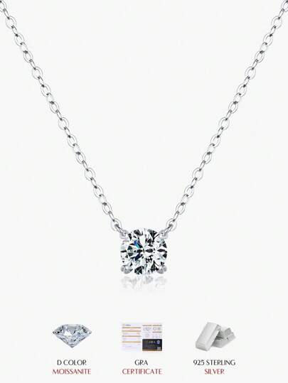 MODIAN 碳化矽吊墜項鍊D色0.8CT實驗室鑽石女款婚禮訂婚925純銀珠寶精美禮物