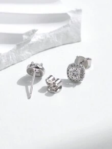 MODIAN 925純銀D色莫桑石方形耳釘，女士婚禮珠寶，鑽石實驗室人工合成 - 銀色 - 查看 8