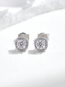 MODIAN 925純銀D色莫桑石方形耳釘，女士婚禮珠寶，鑽石實驗室人工合成 - 銀色 - 查看 6