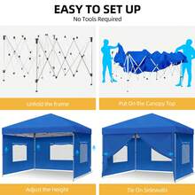 10x10ft Pop Up Canopy Tent Outdoor Garden Tent With Removable Sidewalls & Sandbags, Waterproof BBQ Wedding Event Tent, Party Tent - 藍色 - 查看 8