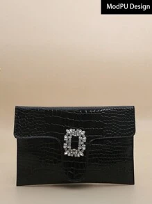 时尚水钻信封女士手拿包，优雅女士手拿包 - 黑色 - 查看 2