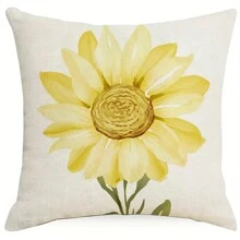 4pcs Spring And Summer Pillow Case, Yellow Letter Flower Pattern Pillow Case, Watercolor Daisies Simple Style Suitable For Home Decoration, Sofa Outdoor Office By Set Decoration 18*18inch