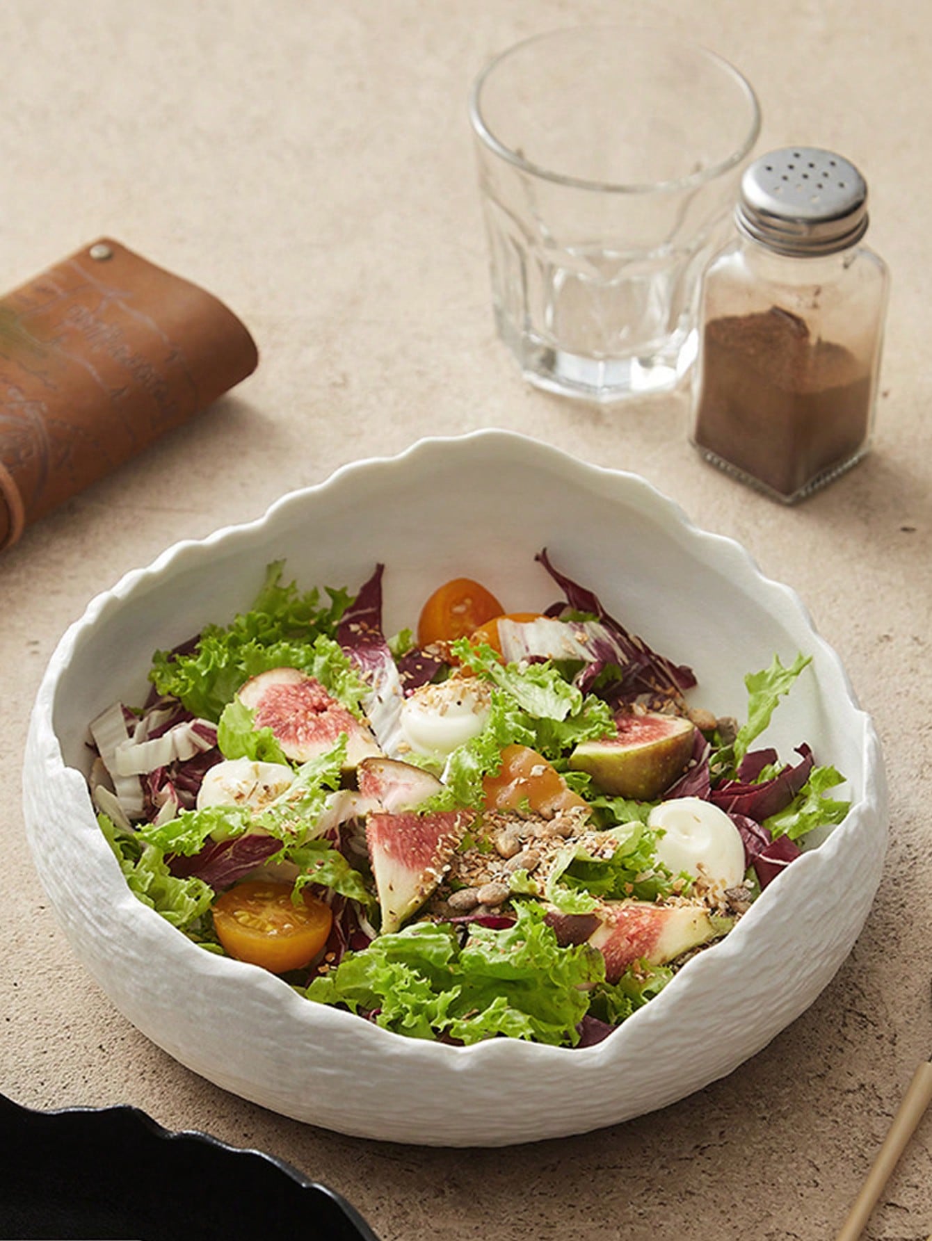 1 قطعة طبق خزفي عميق غير متماثل، طبق سلطة، طبق أطب...