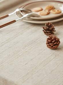 Mantel de lino grueso con rayas y borlas, decoración de cubierta de mesa de estilo rural - Beis - Ver 7