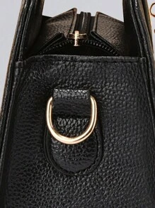 2pcs/Set Spring New Fashion PU Leather Handbag, Includes 1 Medium Shoulder Bag Suitable For Women & Girls As A Stylish Minimalist Commuter Bag, Decorated With Scarf, Business Casual Tote Bag, Perfect For Office, Business And Work Occasions, Ideal For Everyday Elegance And Special Events, Also The Best Mother's Day Gift. - Black - View 11