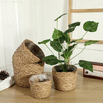 1pc Handmade Woven Plant Pot Cover, Seagrass Rope Basket For Home Living Room, Wicker/Rattan/Bamboo Handicraft Flower Basket