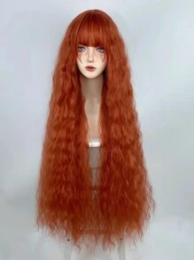 Cooper Orange 120 厘米超长波浪卷发万圣节角色扮演假发音乐节春夏秋冬圣诞礼物 48 英寸姜南瓜棕色卷发带刘海合成假发透气玫瑰网适合女孩女士日常使用派对度假自然性感浪漫优雅简约休闲万圣节圣诞节角色扮演耐热假发 - 臟橘色 - 查看 3