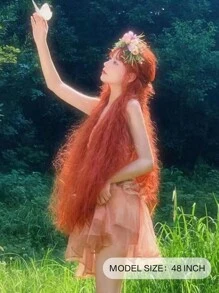 Cooper Orange 120 厘米超长波浪卷发万圣节角色扮演假发音乐节春夏秋冬圣诞礼物 48 英寸姜南瓜棕色卷发带刘海合成假发透气玫瑰网适合女孩女士日常使用派对度假自然性感浪漫优雅简约休闲万圣节圣诞节角色扮演耐热假发 - 臟橘色 - 查看 2