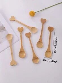 6pcs/Set Heart Wooden Spoon ,Kitchen,Christmas Gift - Apricot - View 6