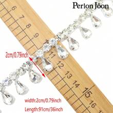 Perlon Joon 1 Yard Kristall Kette mit Wassertropfen Blatt Dekor, Silber Glas Anhänger mit Strass Besatz, Accessoire für Brautkleid Hochzeit Dekoration - Silber - Übersicht 12