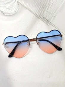 1pc Fashionable Women Heart-Shaped Metal Frame Gradient Colorful Fashion Glasses, Suitable For Party, Holiday, Music Festival, Tourism, Y2K Style For Summer Beach Vacation,Outdoor,Travel - 金色 - 查看 16