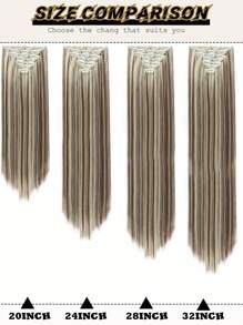 20, 24, 28, 32 Inch Intermediate Color Hair Extensions Seven-Piece Set 16 Cal High Temperature Silk Chemical Fiber Long Straight Hair To Increase Hair Volume, Fluffy And Natural Invisible - Piano Color - View 7