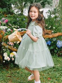 mini bala Mädchen Kleid, süßes Prinzessinnenkleid aus Tüll mit Puffärmeln für Kinder im Sommer