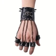 1 pieza, JOYERÍA DE MANO CON CRÁNEO PUNK RAVE DE CADENA MÚLTIPLE DIVIDIDA PARA DEDOS, Serie visual punk - Negro - Ver 4