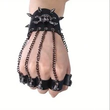 1 pieza, JOYERÍA DE MANO CON CRÁNEO PUNK RAVE DE CADENA MÚLTIPLE DIVIDIDA PARA DEDOS, Serie visual punk - Negro - Ver 3