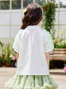 mini bala 年轻女孩短袖衬衫夏季透气时尚潮流衬衫别致衣服 - 白色 - 查看 2