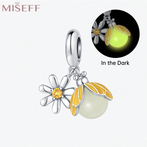 MISEFF NUOVI Charm Insetto In Argento Sterling 925 MISEFF, Ciondolo Margherita Lucciola Che Brilla Al Buio Per Braccialetto Originale Fai Da Te Collana, Gioielli Preziosi Per Le Donne