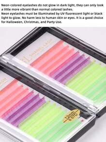 Mixed Color Rainbow UV Neon Lash Extensions 0.07 D Curl 12mm Must Under UV Light Can Glow In The Dark Neon Pink Purple Yellow Green Purple Fluorescent Colored Individual Eyelash Extension Trays For Party ,St Patricks Day