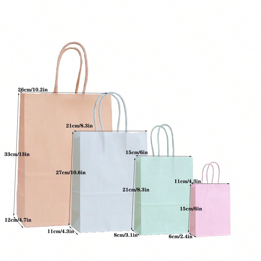 12pcs Mixed Colored Kraft Paper Gift Bags Set, Plain Party Favor Bags