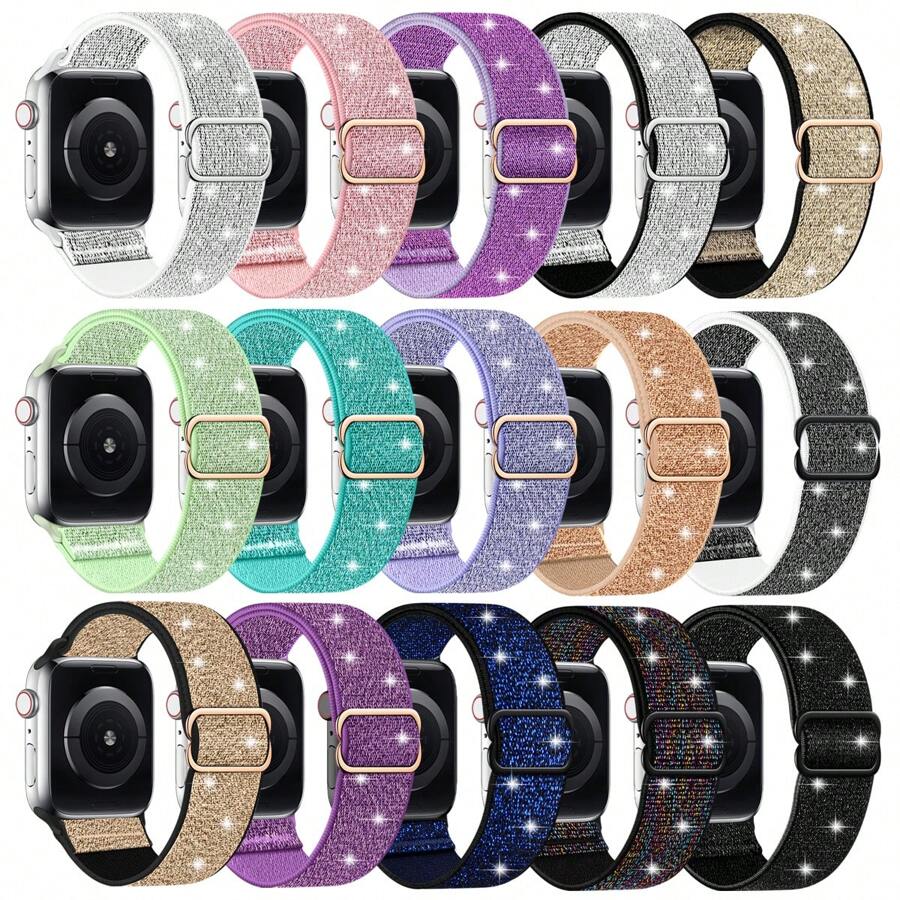 Bling Nylon Stretchy Bands Compatible With Apple Watch Bands 38mm 40mm 41mm 42mm 44mm 45mm 46MM 49mm For Women Girls, Adjustable Braided Solo Loop Sport Straps Compatible With IWatch Series Ultra 11 10 9 8 7 6 SE 5 4 3 2 1