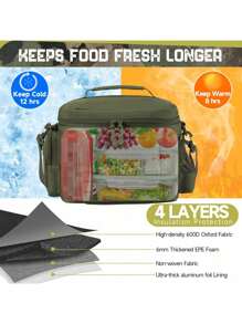 13L Men's Tactical Lunch Bag Heavy Duty Durable Lunch Box Insulated Cooler Adult Meal Insulated Bag For Office, Picnic Camping, Outdoor Activities Strap MOLLE Webbing - xanh quân đội - Xem 4