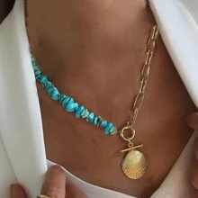 manbara 可調節厚實鏈條夏日彩色貝殼珠古董多層吊墜邪惡之眼項鍊女性月亮星星魅力貼頸項鍊波西米亞時尚珠寶禮物 - 愛心項鍊 - 查看 9