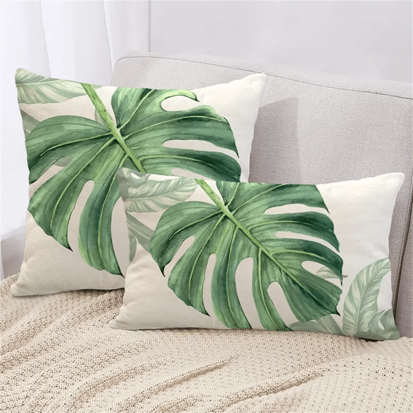 1 pieza, Cubierta de almohada de lanzamiento tropical con hojas verdes, cubierta de cojín decorativo con estampado de hojas de palma para sofá al aire libre, patio, coche sin forro interior de almohada