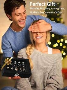 1PC 珠宝收纳盒，天鹅绒珠宝托盘，抽屉式珠宝盒，玻璃透明盖展示盒，戒指收纳托盘，耳环收纳盒，卧室配件，家居收纳用品，女士礼物收纳盒旅行