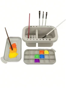 1入組藝術調色板油漆盒和筆清洗桶3合1藝術用品套裝，油漆刷收納盒，油漆刷架，繪畫用品 - 灰色 - 查看 11