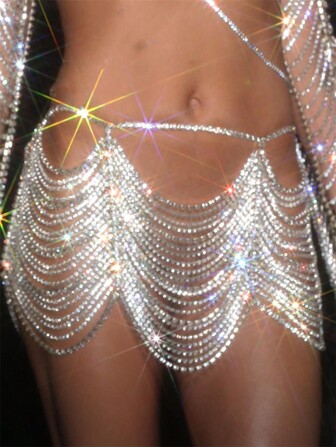 1個新款時尚網狀造型亞克力鑲嵌豪華腰鏈裙鏈女性配飾