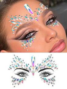 1pc Colorful Rhinestone Face Sticker For Makeup Party Music Festival, Waterproof And Long Lasting, Realistic Self-Adhesive Gemstone Decor For Eyes And Face