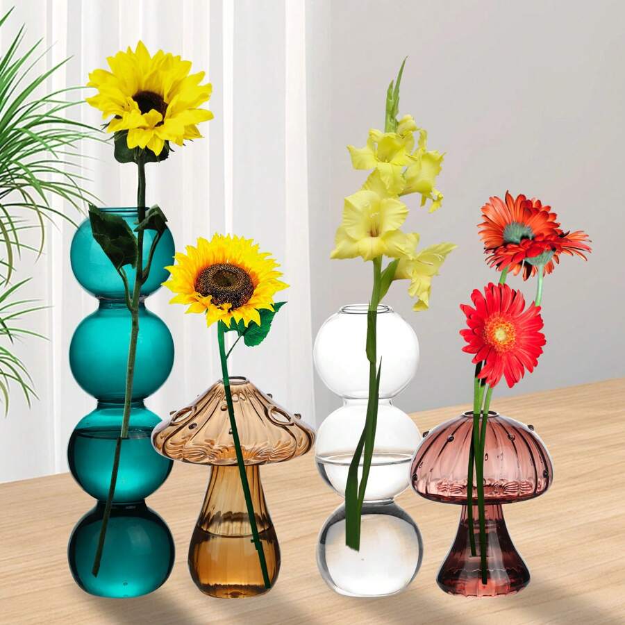 RORA 1pc Glass Bubble Vase, Mushroom Shape, Decorative Transparent Flower Bud Vase, Creative Mushroom Glass Vase For Hydroponics, Art Plants, Dining Table Flower Vase - Color - View 1