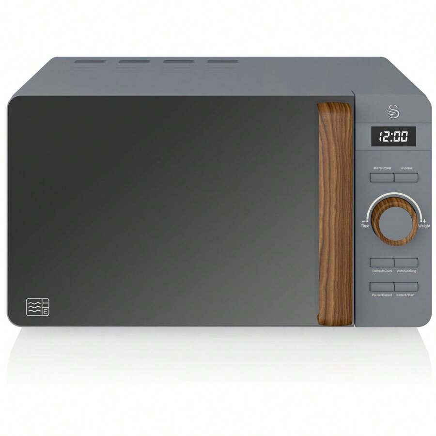 Nordic Digital Microwave, 20L, 6 Levels, Timer, Wood Effect Handle, Modern Design, Matt Grey, 800W, Swan, SM22036GRYNEU - Grey - View 1